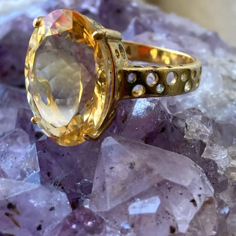 12.00ct Brazilian Citrine 18K yellow gold over sterling silver ring - Picture 2 of 4